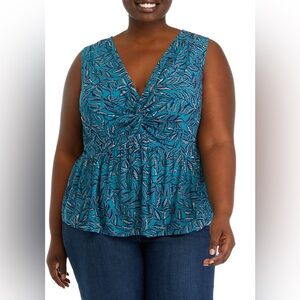 Plus Size Twist Front Print Tank Top 3x EUC